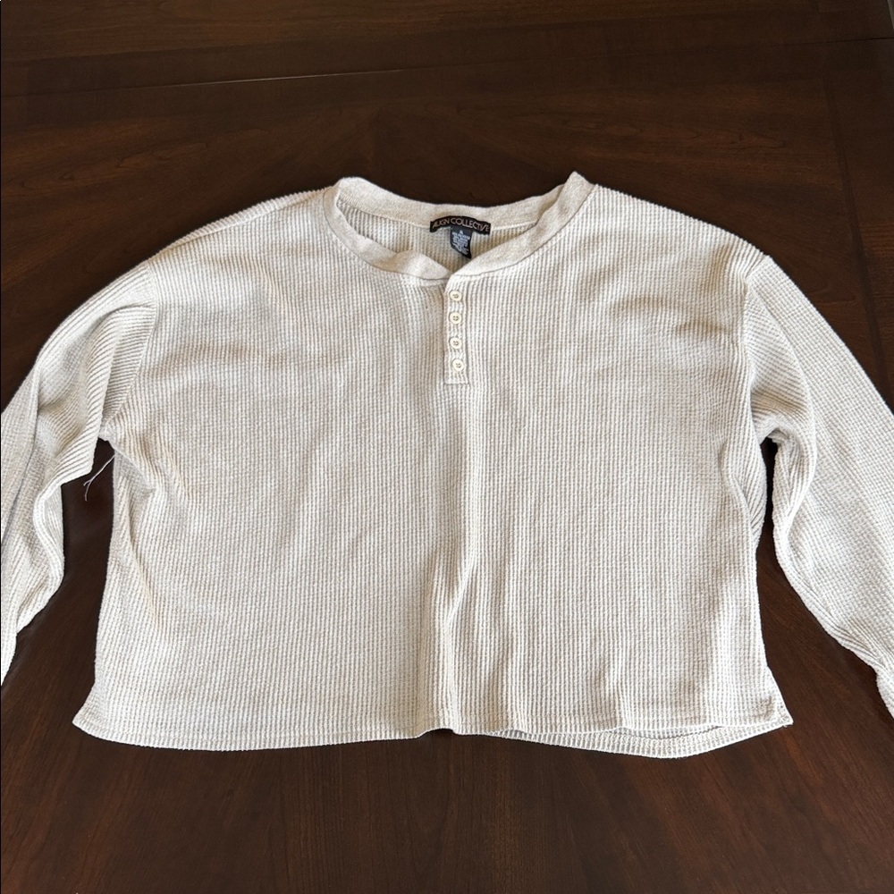 Waffle Knit Henley Sweater - Cream